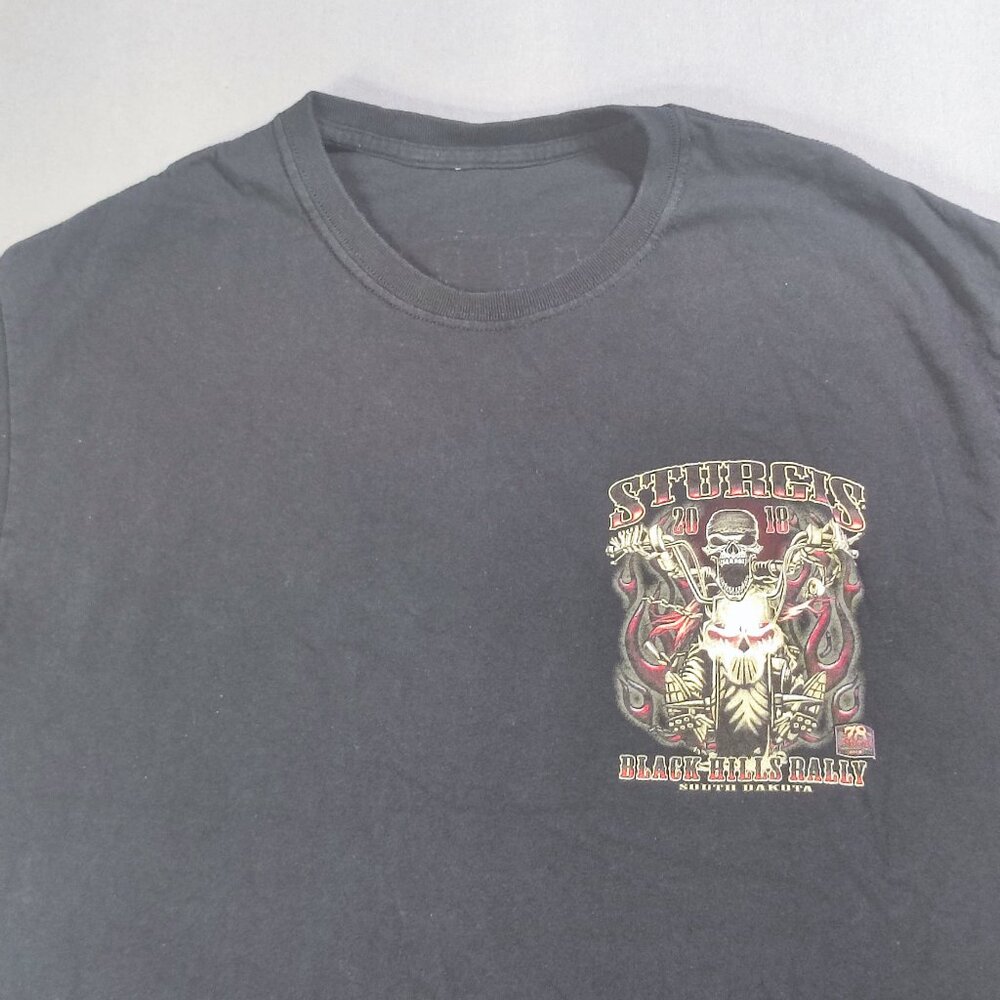 Biker short sleeve T-shirt men's size M black with double side graphic design - Picture 2 of 6